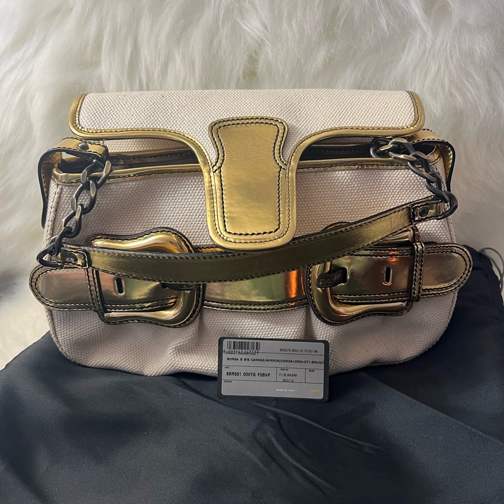 Fendi White Canvas B. Bag Golden💛